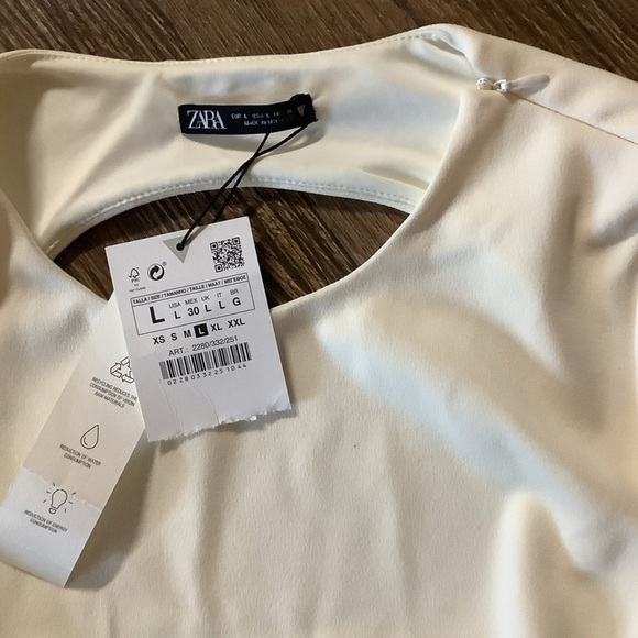 NWT Zara Oyster White Long Sleeve Open Back Crop Top Size Large - Picture 5 of 6